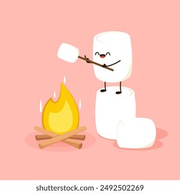 Marshmallow character. wallpaper. free space for text. logo design. bonfire vector.