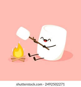 Marshmallow character. wallpaper. free space for text. logo design. bonfire vector.