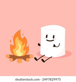 Marshmallow character. wallpaper. free space for text. logo design. bonfire vector.