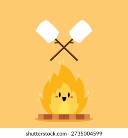 Marshmallow character. wallpaper. free space for text. logo design. bonfire vector.