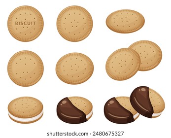 Marshmallow and chocolate biscuit illustration material set