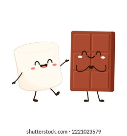 Marshmallow and chocolate cartoon. Dessert cartoon vector. Cute Marshmallow and chocolate mascot.