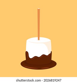 Marshmallow and Chocolate vector. Chocolate on white Marshmallow. Marshmallow stick vector.