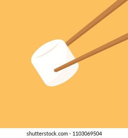 Marshmallow and chopsticks vector. free space for text. wallpaper. background.