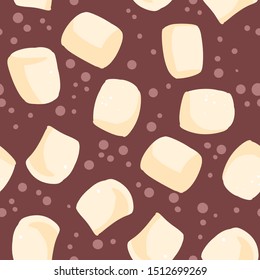 Marshmallow in cocoa seamless pattern. Cup of cacao sweet tasty decoration background texture tile