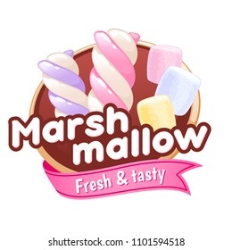 Marshmallow colorful poster or badge vector illustration.