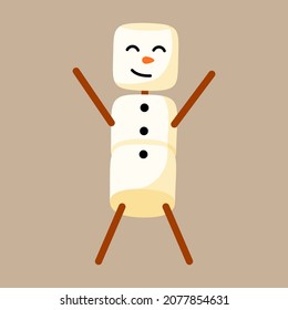 Marshmallow Cute Character Of Snowman. Design For Greeting Card, Banner, Poster. Vector Colorful Illustration.