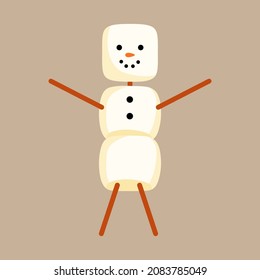 Marshmallow Cute Character Of Snowman. Design For Greeting Card, Banner, Poster. Vector Colorful Illustration.