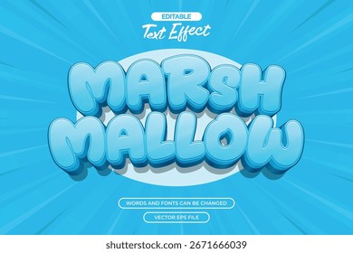 Marshmallow editable text effect with 3d cartoon text style and with blue comic background