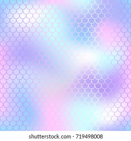 Marshmallow fish scale pattern with color mesh background. Mermaid vector seamless pattern. Aquatic surface design. Smooth color mesh tile. Marine animal skin ornament. Aquatic pattern. Magic mermaid