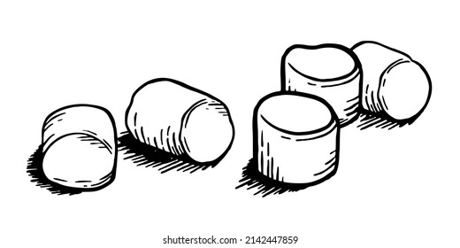 Marshmallow hand-drawn in doodle style Vector illustration isolated on white 