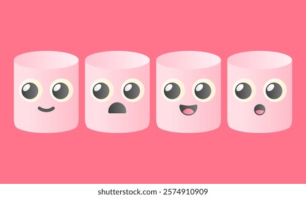 Marshmallow with Happy Expression. Sweet Marshmallow Icon. Cute Marshmallow Element.