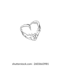 Marshmallow heart shape hand drawn vector engraved illustration. Soft candy, ingredient for fondue ink style. Sweet snack, chocolate dessert food sketch isolated on white background