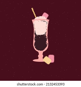 Marshmallow and ice cream in a glass. Vector illustration. Texture