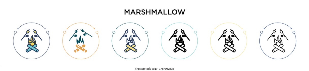 Icono de malvavisco en estilo relleno, delgado, contorno y trazo. Ilustración vectorial de dos iconos vectoriales de malvavisco de color y negro se puede utilizar para móviles, ui, web