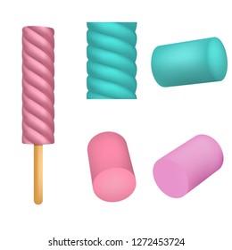 Marshmallow icon set. Realistic set of marshmallow vector icons for web design isolated on white background
