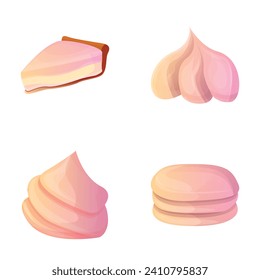 Marshmallow-Symbole setzen Cartoon-Vektorgrafik. Frisch schmackhafter rosafarbener Zefir. Süßes Essen, Nachtisch
