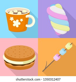 Marshmallow icons set. Flat set of marshmallow vector icons for web design