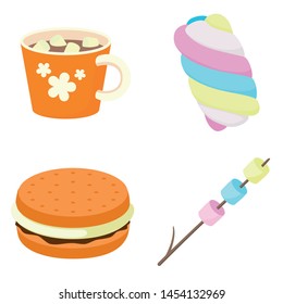 Marshmallow icons set. Flat set of marshmallow vector icons for web design