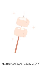 marshmallow illustration. Marshmallows on a picnic skewer. food illustration