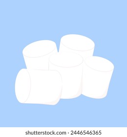 Vector aislado de malvavisco. Caricatura de malvavisco. Malvaviscos blancos aislados sobre fondo azul. Montón de malvavisco.