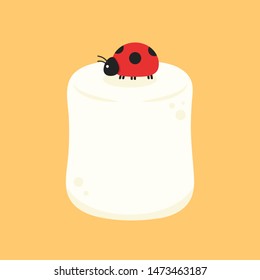 Marshmallow and ladybug character. wallpaper. free space for text. logo design. ladybug vector.