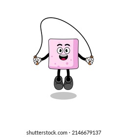 marshmallow mascot cartoon is playing skipping rope , character design