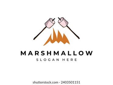 marshmallow on the fire logo vector vintage illustration design, free for text