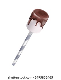 Marshmallow on a stick in chocolate. Vector illustration