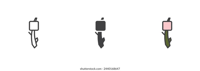 Marshmallow on stick different style icon set. Line, glyph and filled outline colorful version, outline and filled vector sign. Symbol, logo illustration. Vector graphics