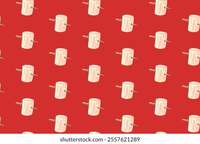 marshmallow on stick flat design style seamless pattern on red background for restaurant and cafe decor and merchandise. seamless pattern of marshmallow illustration background 