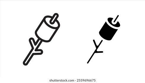 Marshmallow on stick Icon collection in filled and stroke style.