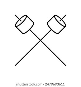 Marshmallow on stick icon. simple flat black linear illustration for web and app on white background..eps