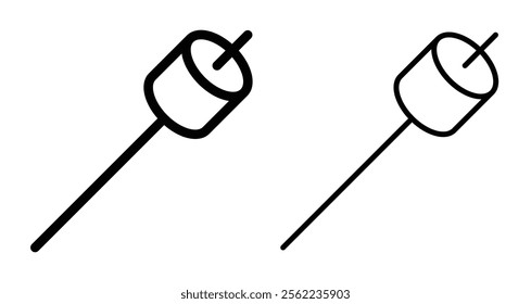 Marshmallow on stick Icons pack in outlined and flat versions