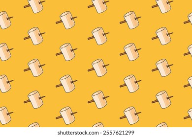 marshmallow on stick illustration seamless pattern on yellow background for restaurant and cafe decor and merchandise. seamless pattern of marshmallow illustration background 