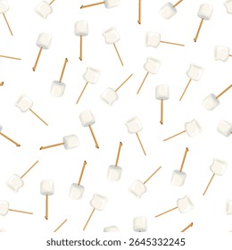 Marshmallow em um padrão sem costura. Clipart de vetor plano, ilustração com plano de fundo isolado.