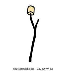 Marshmallow on Wooden Stick. Camping Concept, Simple style, Vector Illustration.