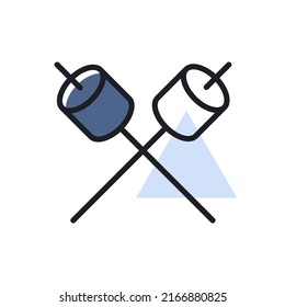 Marshmallow on wooden stick vector isolated icon. Camping and Hiking sign. Graph symbol for travel and tourism web site and apps design, logo, app, UI