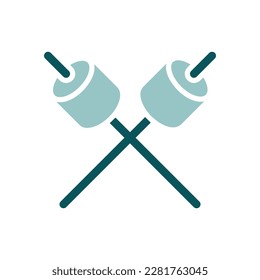 Marshmallow en un icono aislado del vector de palo de madera. Cartel de camping y senderismo. Símbolo gráfico del sitio web de viajes y turismo y diseño de aplicaciones, logotipo, aplicación, interfaz de usuario
