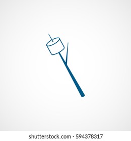 Marshmallow Roasted On Stick Blue Flat Icon On White Background