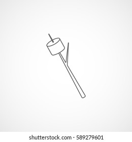 Marshmallow Roasted On Stick Line Icon On White Background