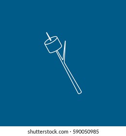 Marshmallow Roasted On Stick Line Icon On Blue Background