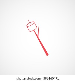 Marshmallow Roasted On Stick Red Flat Icon On White Background