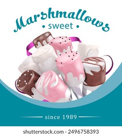 Marshmallow set in label. Vector illustration