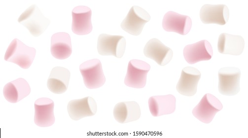 Marshmallow set. Tasty white and pink marshmallows isolated on white background. Marshmallow candy background.