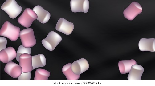 Marshmallow set. Tasty white and pink marshmallows isolated on white background. Marshmallow candy background.