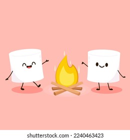 Marshmallow sitting near the fire Vector illustration. Marshmallow cartoon vector.