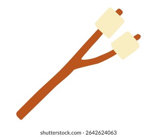 Marshmallow stick icon with two white marshmallows ready for roasting. Clipart image isolated on background.