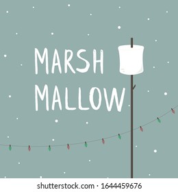 Marshmallow and stick vector. Snow. Lights. Wallpaper. Symbol.