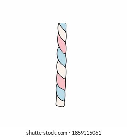 Marshmallow sweet couple in the form of a tourniquet. Drawing of a multi-colored souffle for dessert. Sweet candy in Doodle style.